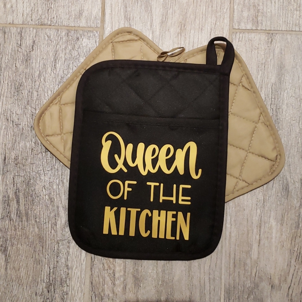 Pocket pot holder set Black& Gold /Tan